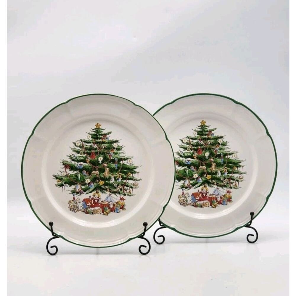 Vintage The Cellar Yuletide Christmas Tree Plate Set of 2 Japan Vintage 1992
